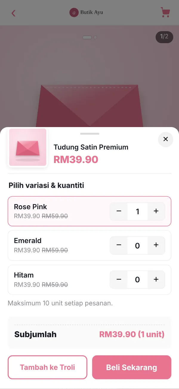 Popup pilih variasi & kuantiti
